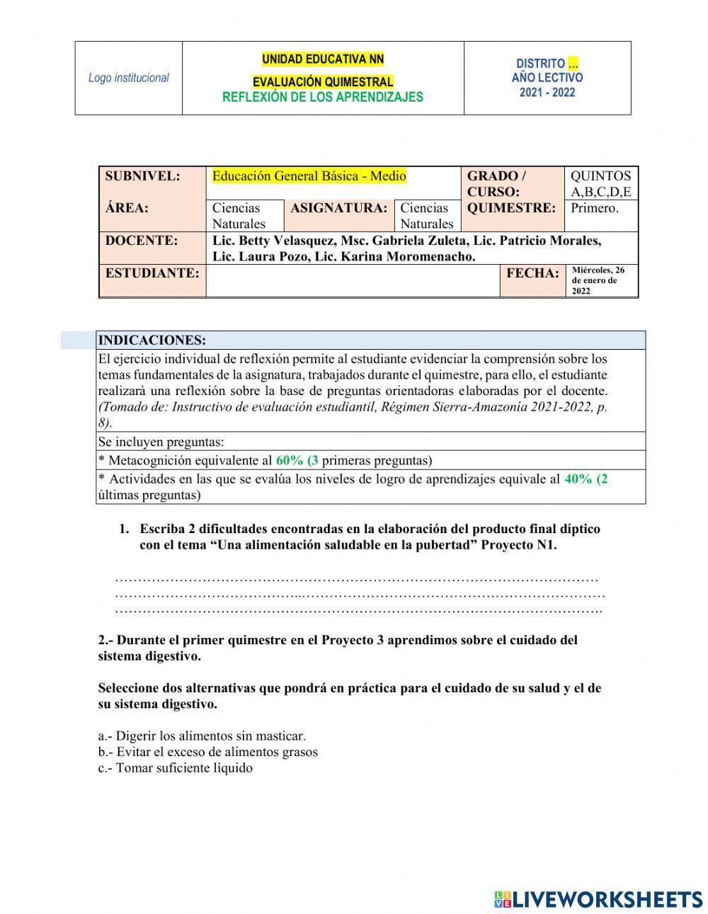 Evaluación de Ciencias Naturales