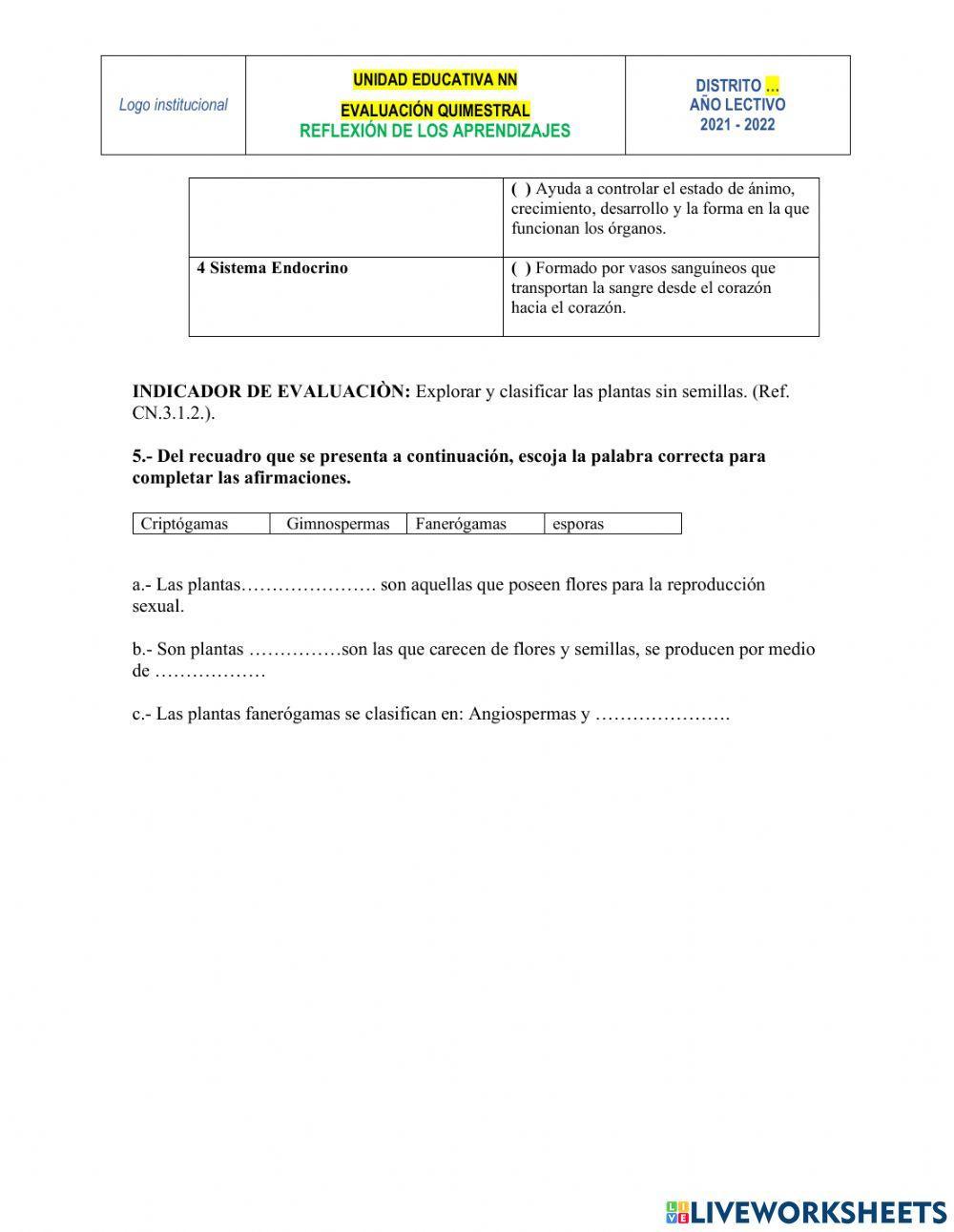 Evaluación de Ciencias Naturales