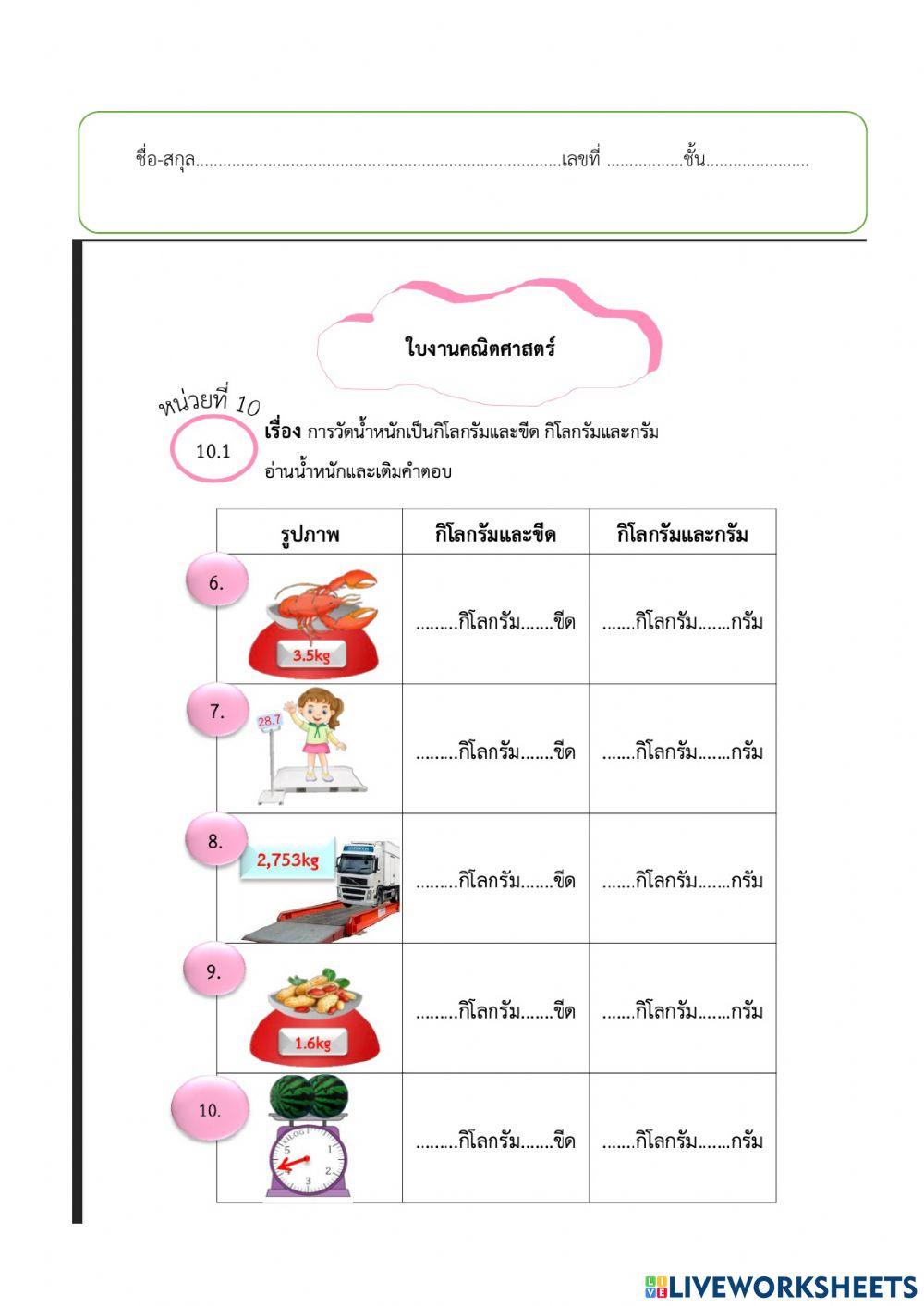 หน่วยการชั่งและเปรียบเทียบน้ำหนัก