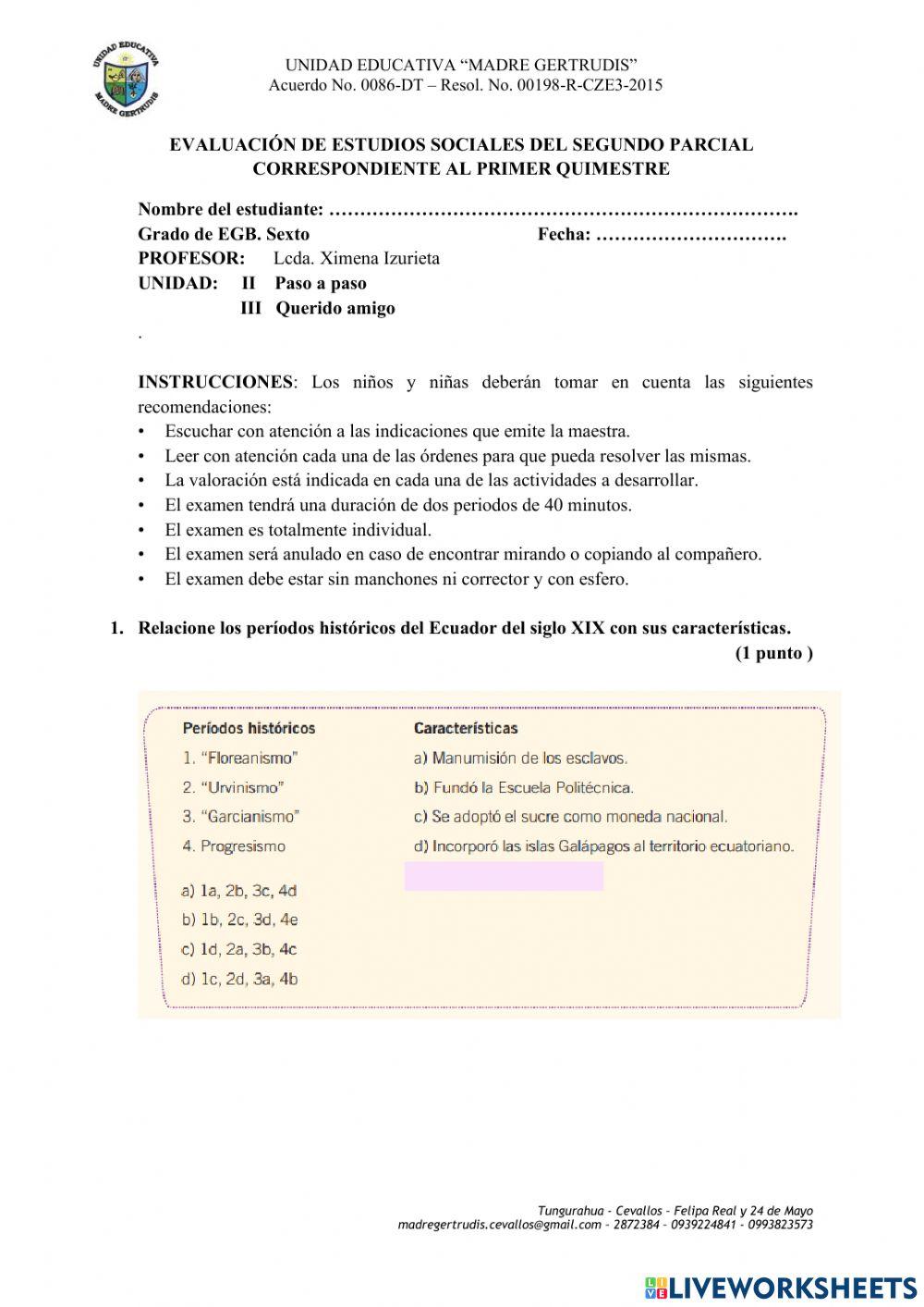 Evaluacion estudios sexto ecuador