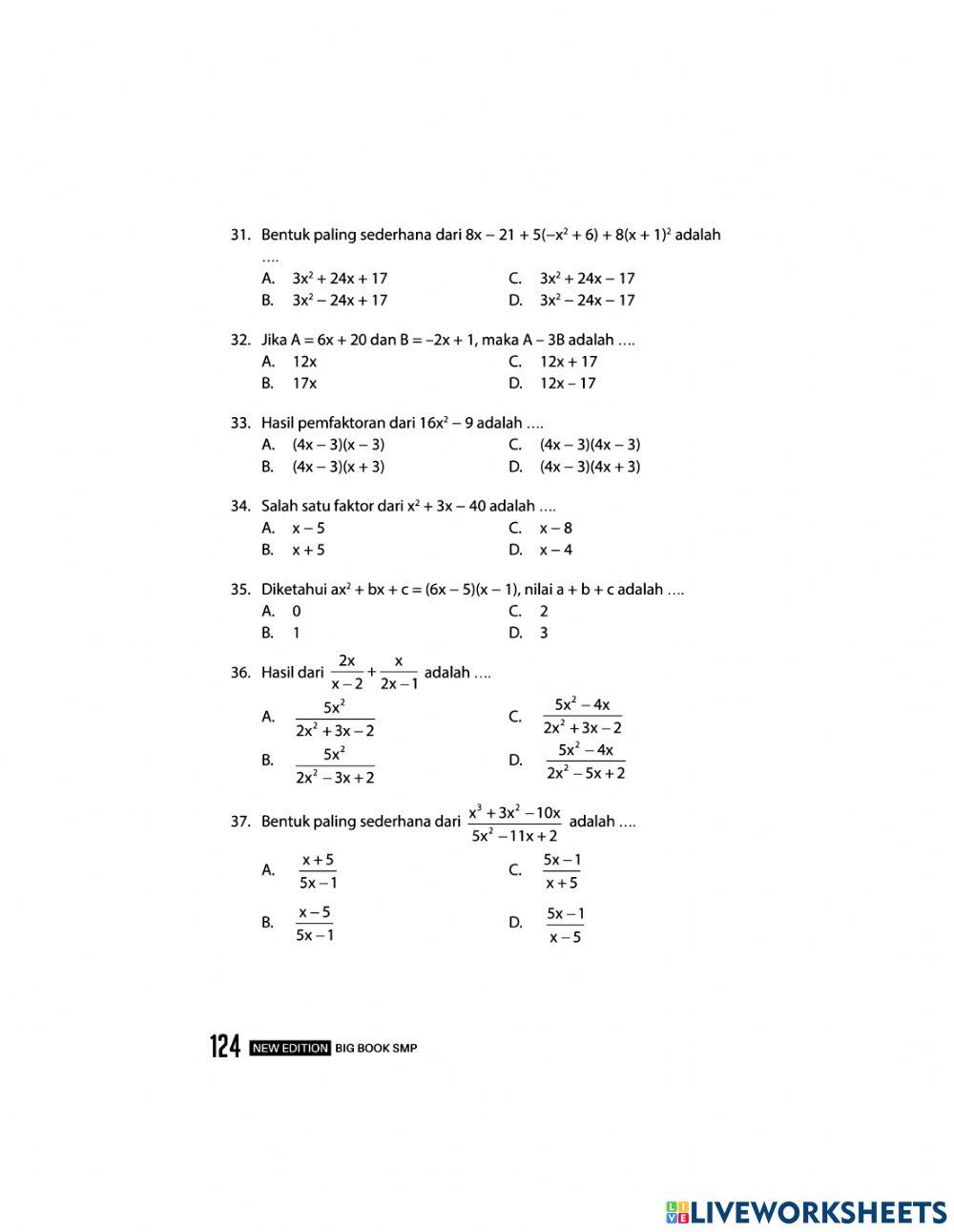 Matematika bab 6 operasi bentuk aljabar