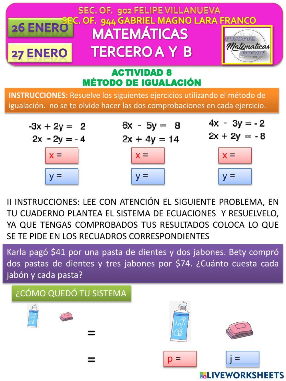 Ejercicios método de igualación