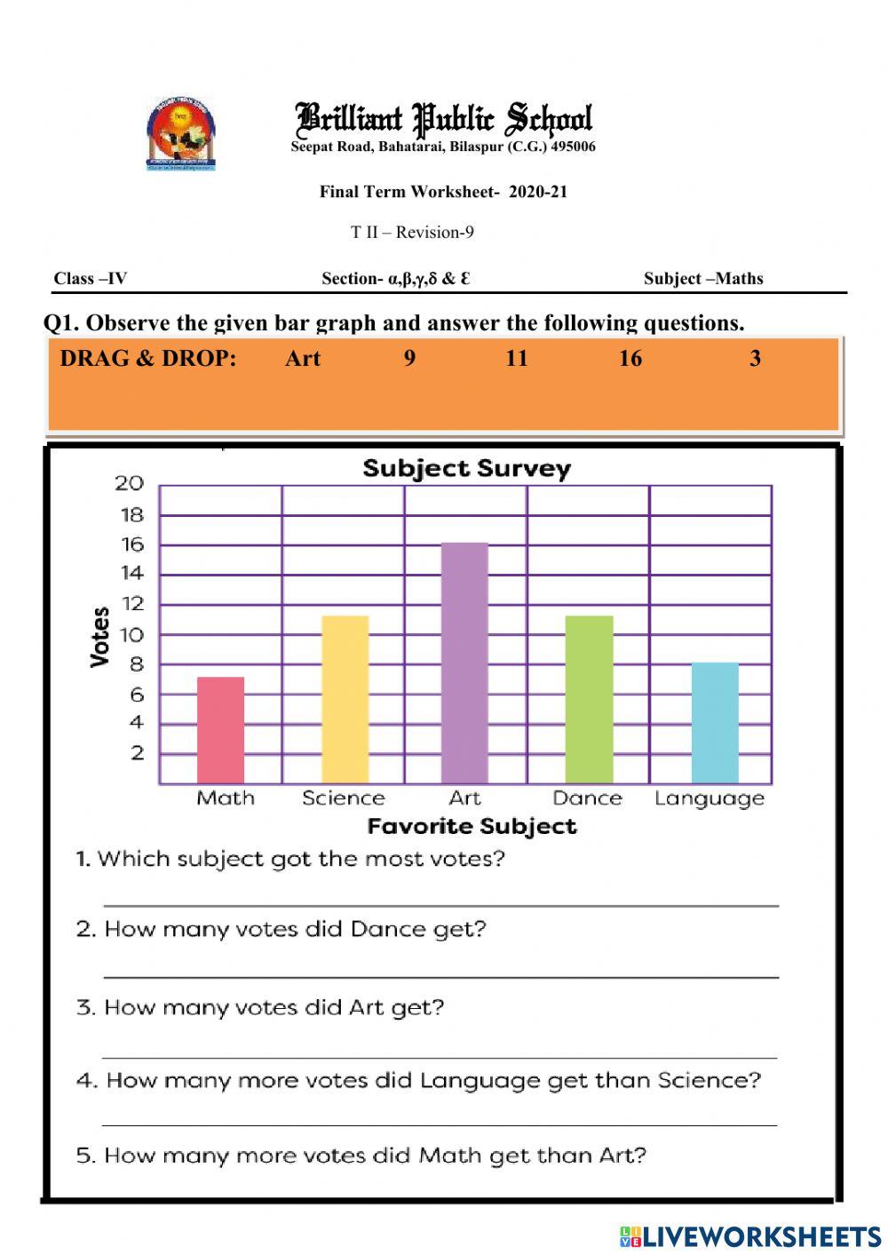 class4 live worksheet of revision 8 data handling 2651