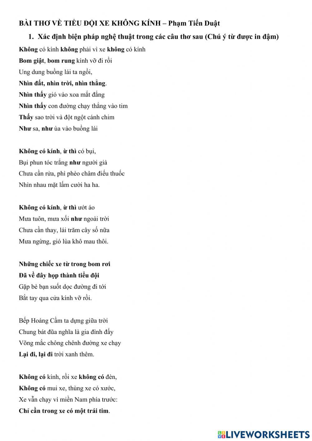 Bài thơ về tiểu đội xe không kính