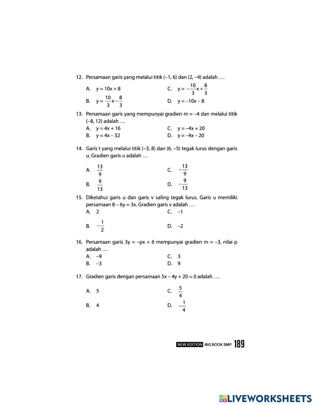 Matematika bab 9 Persamaan garis Lurus