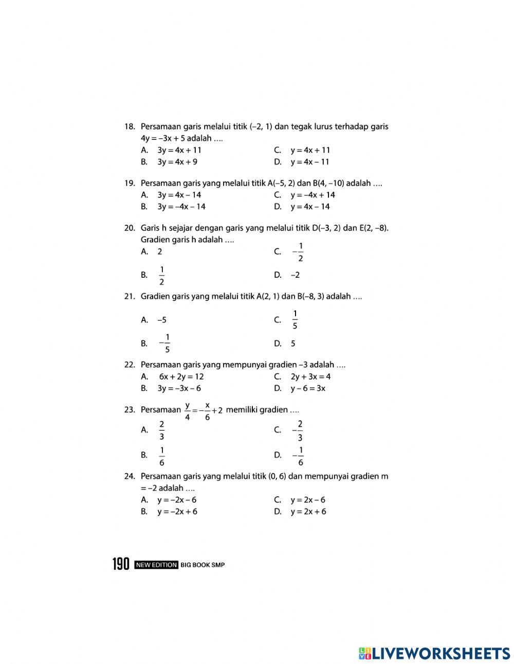 Matematika bab 9 Persamaan garis Lurus