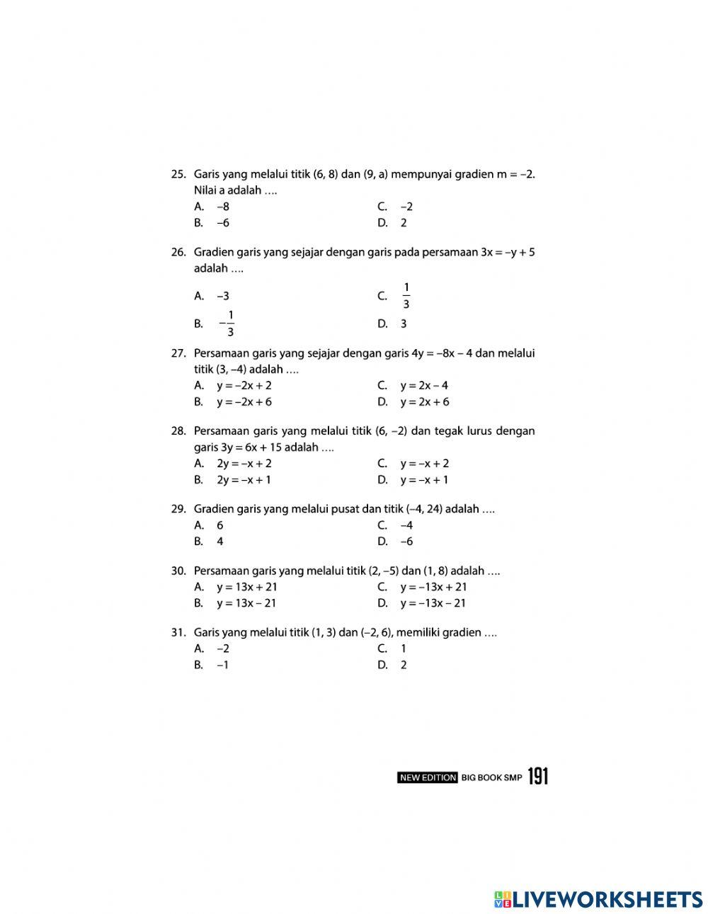 Matematika bab 9 Persamaan garis Lurus