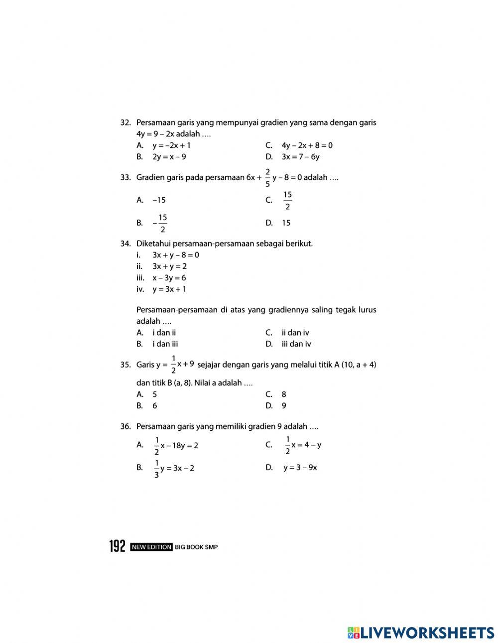 Matematika bab 9 Persamaan garis Lurus