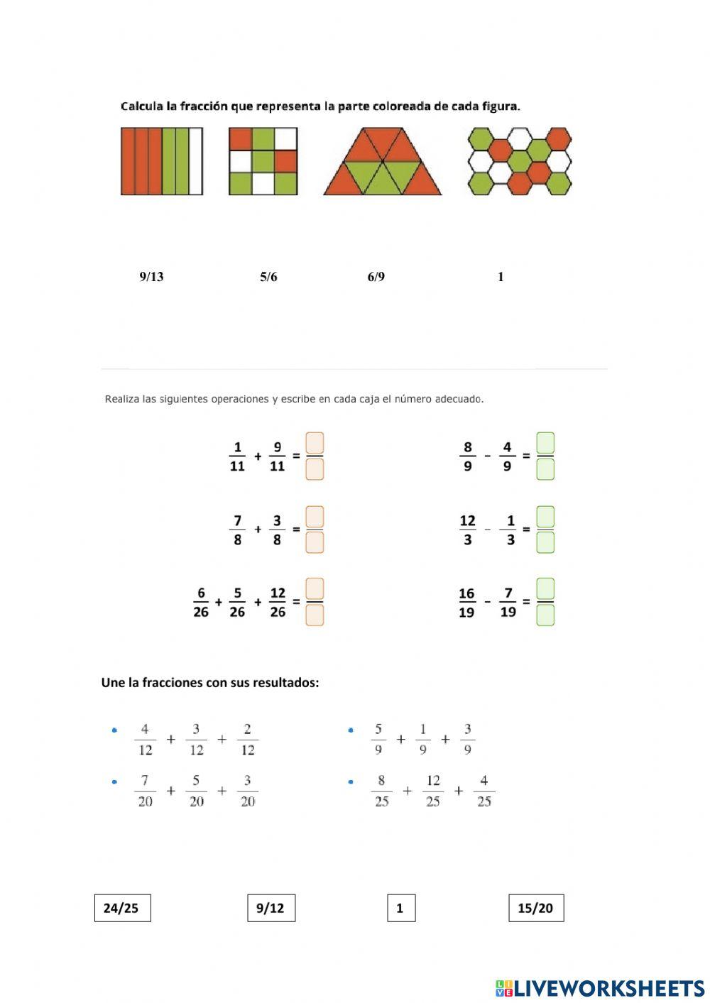 Suma y resta de fracciones con mismo denominador