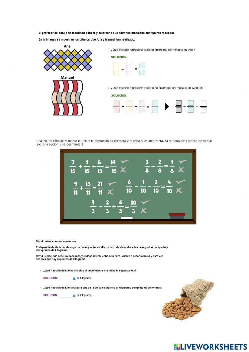 Suma y resta de fracciones con mismo denominador