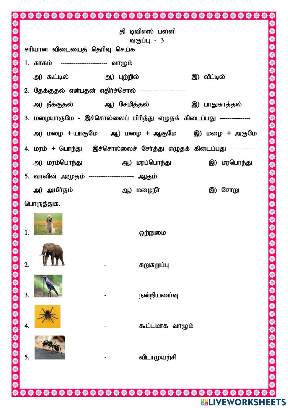 Class 3 work sheet