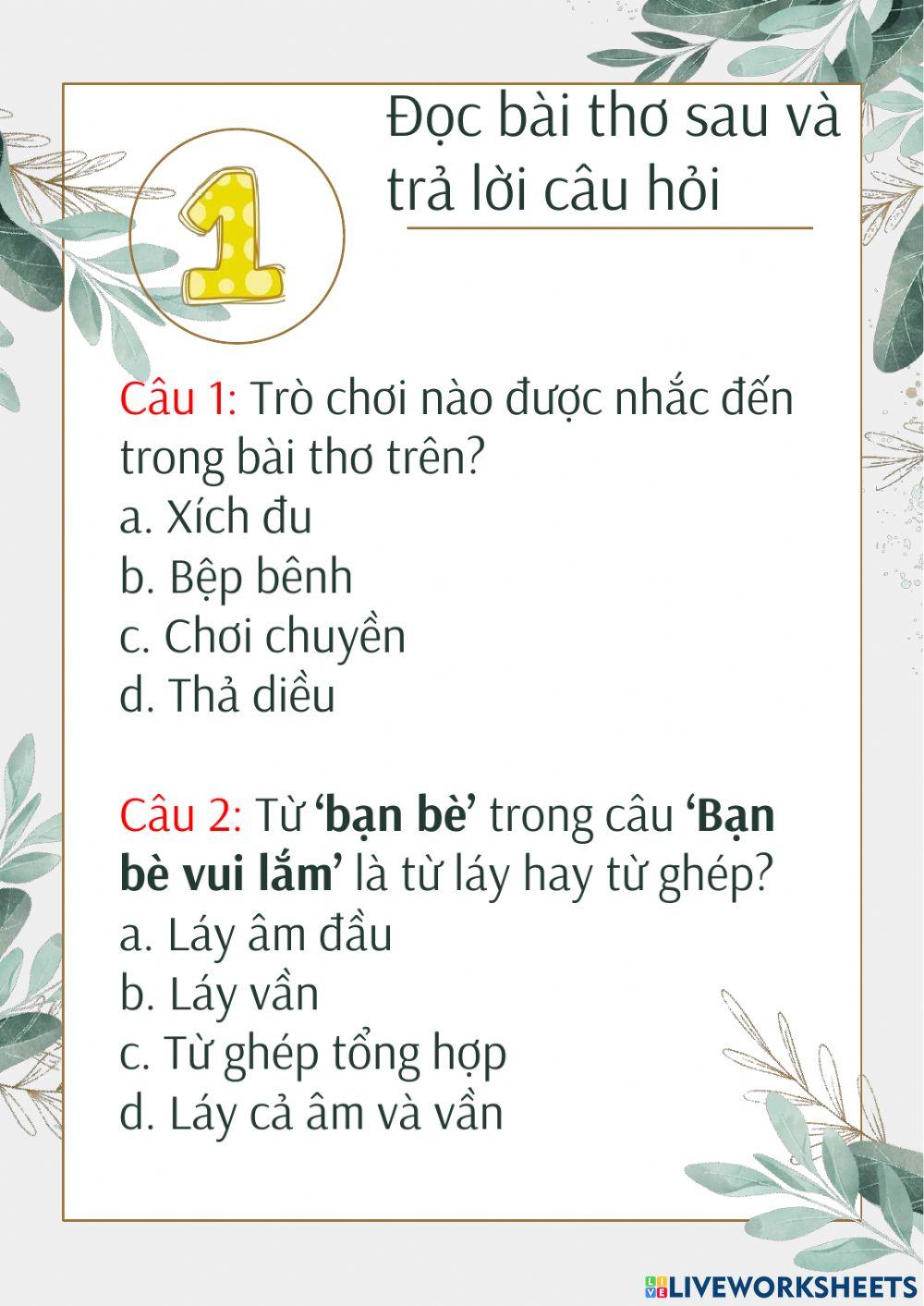 Phiếu bài tập cuối tuần 14
