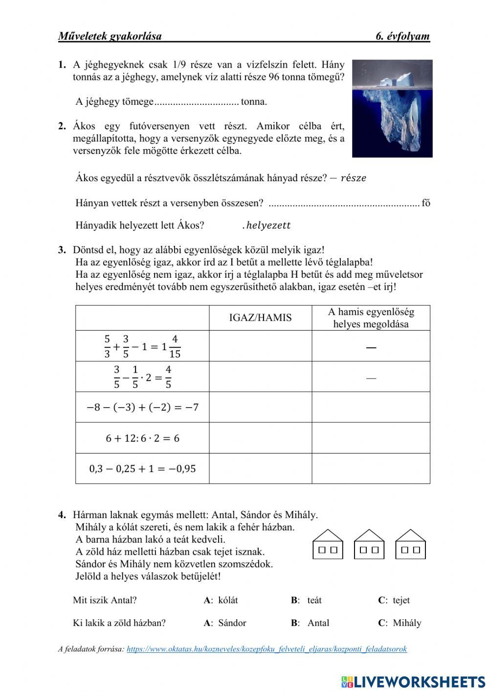 Műveletek gyakorlása