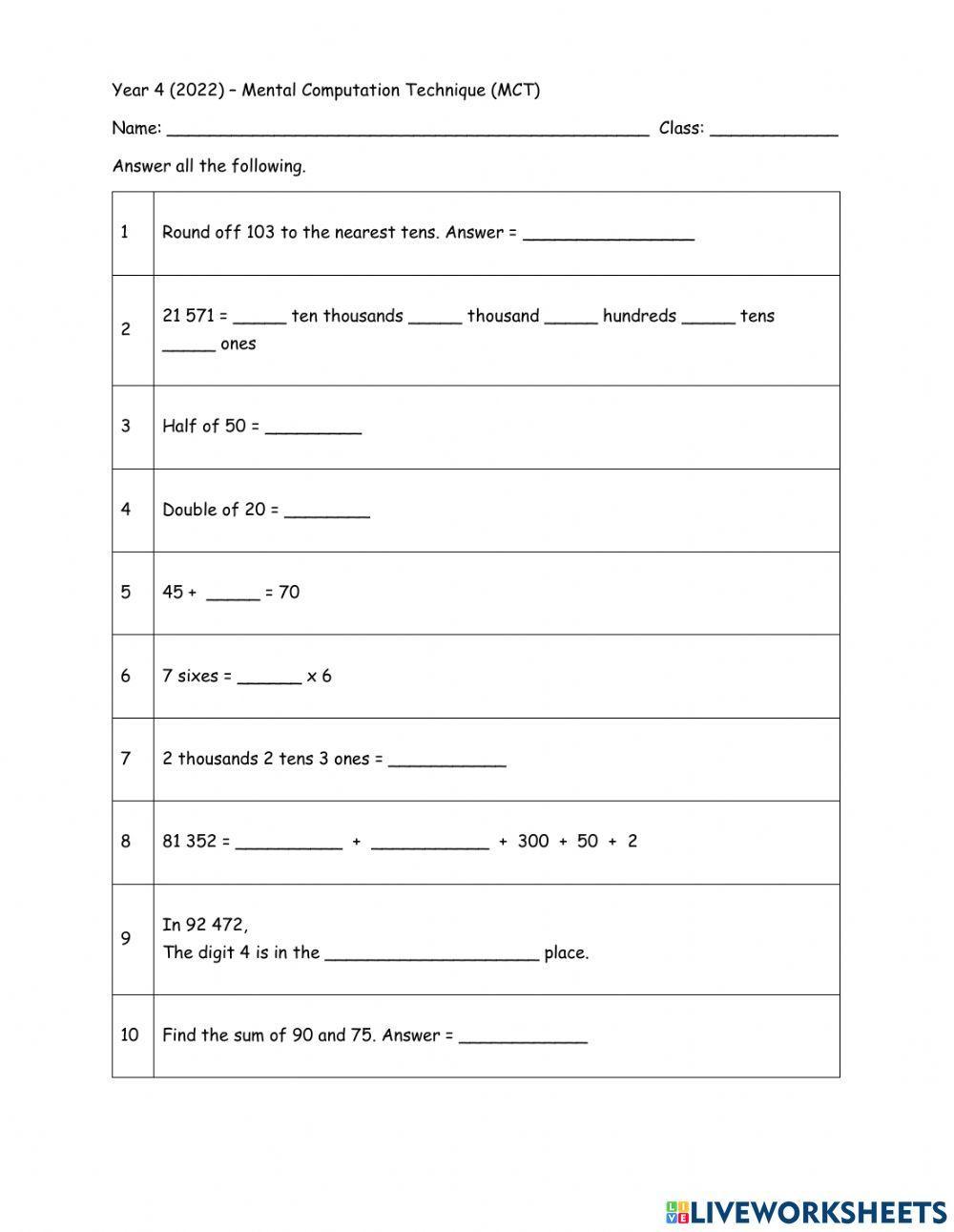 Mental computation technique 1