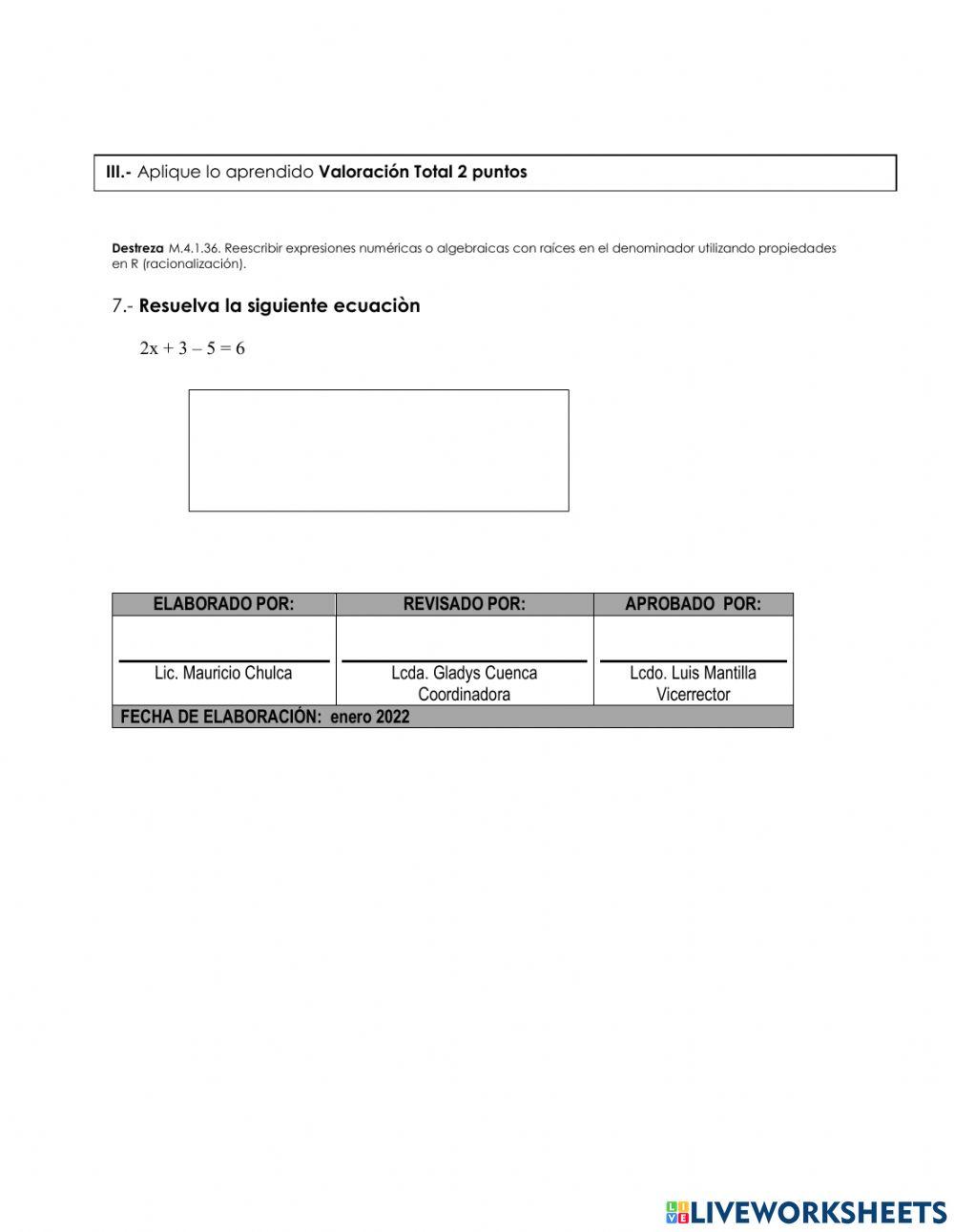 Taller quimestral matemática primero bgu