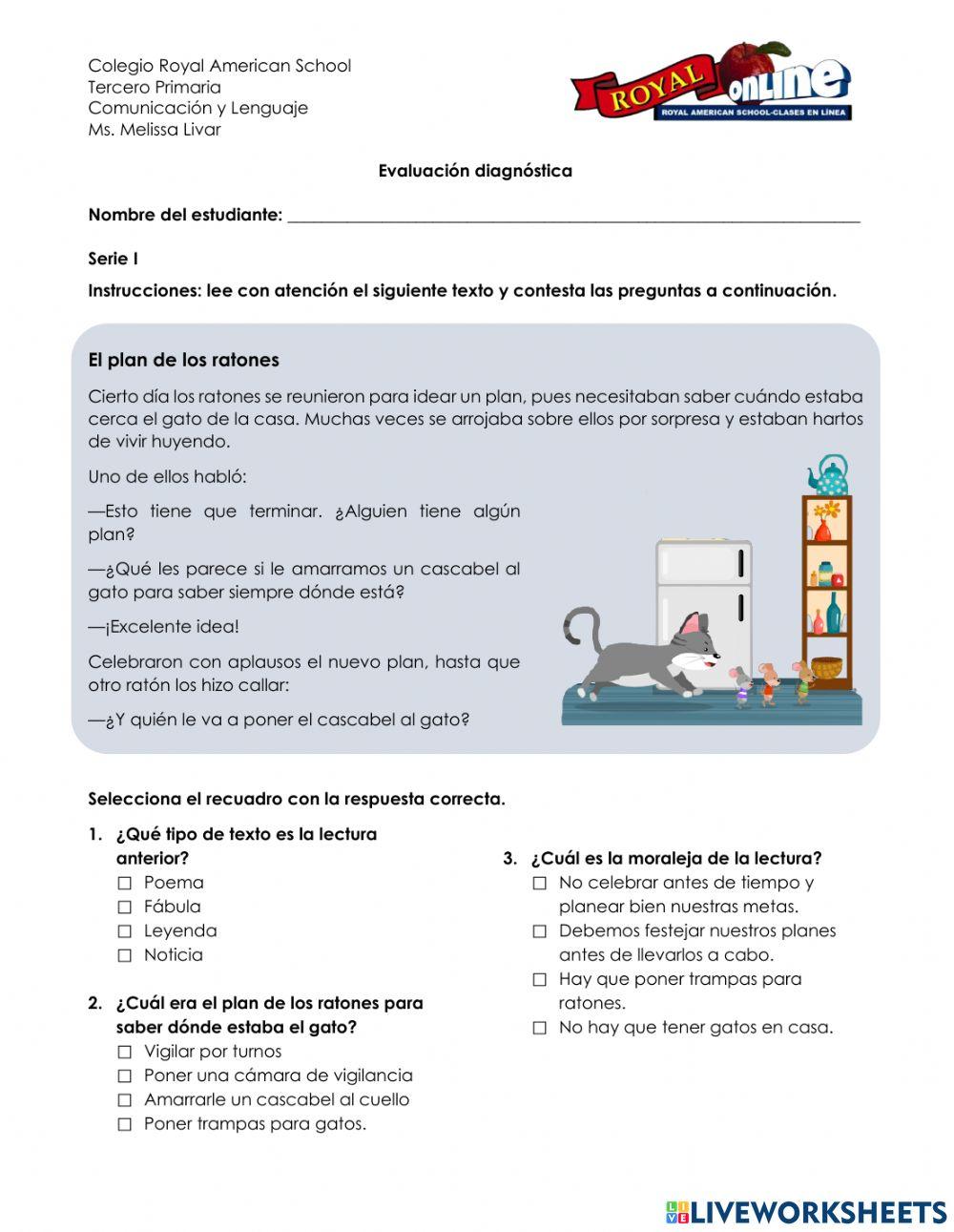 Evaluación diagnóstica 3ro. C&L Evaluación diagnóstica 3ro. C&L