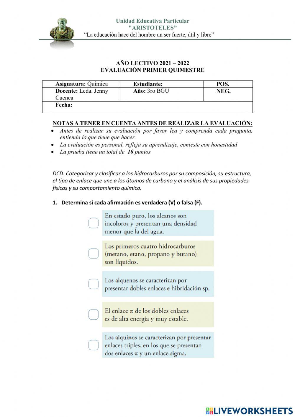 QUIMICA PRIMER QUIMESTRE