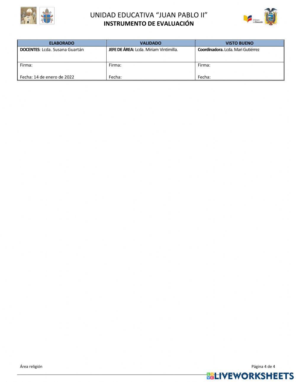 Evaluación de religión