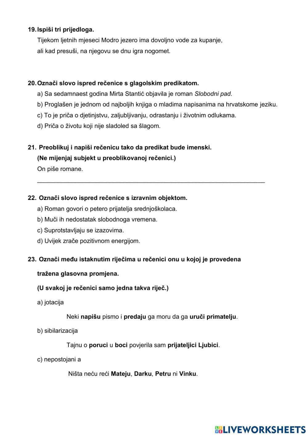 Natjecanje iz HJ, 7. razred