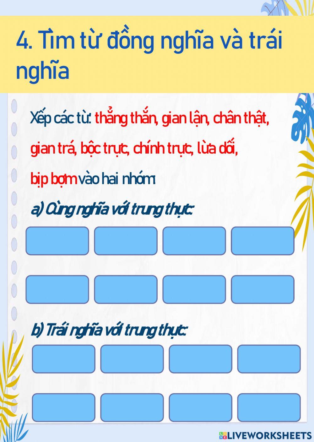 Phiếu bài tập Tiếng Việt 4 tuần 5