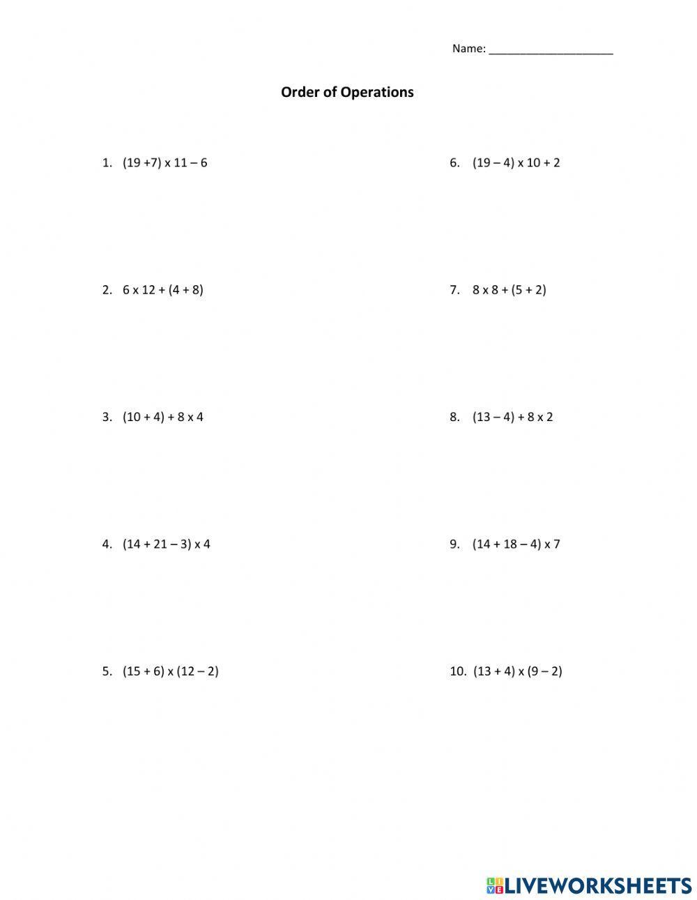 Order of Operations Quiz