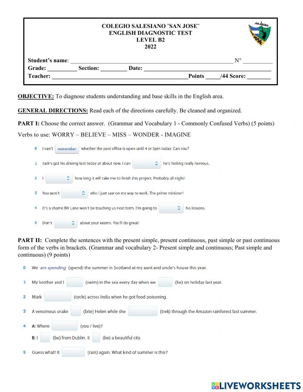 DIAGNOSTIC TEST B2 2022
