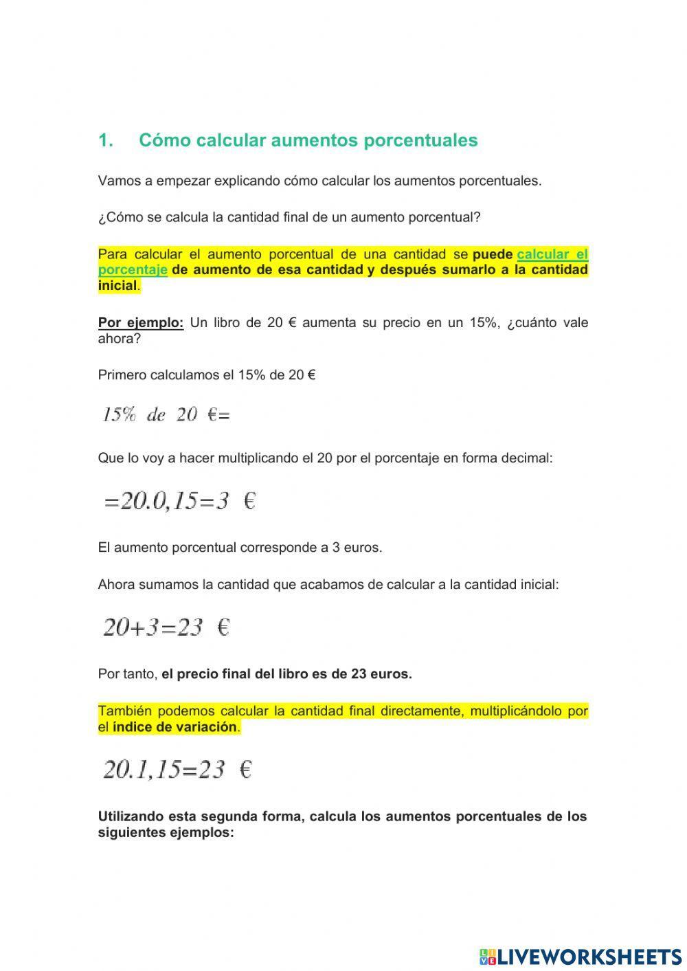 Aumentos porcentuales