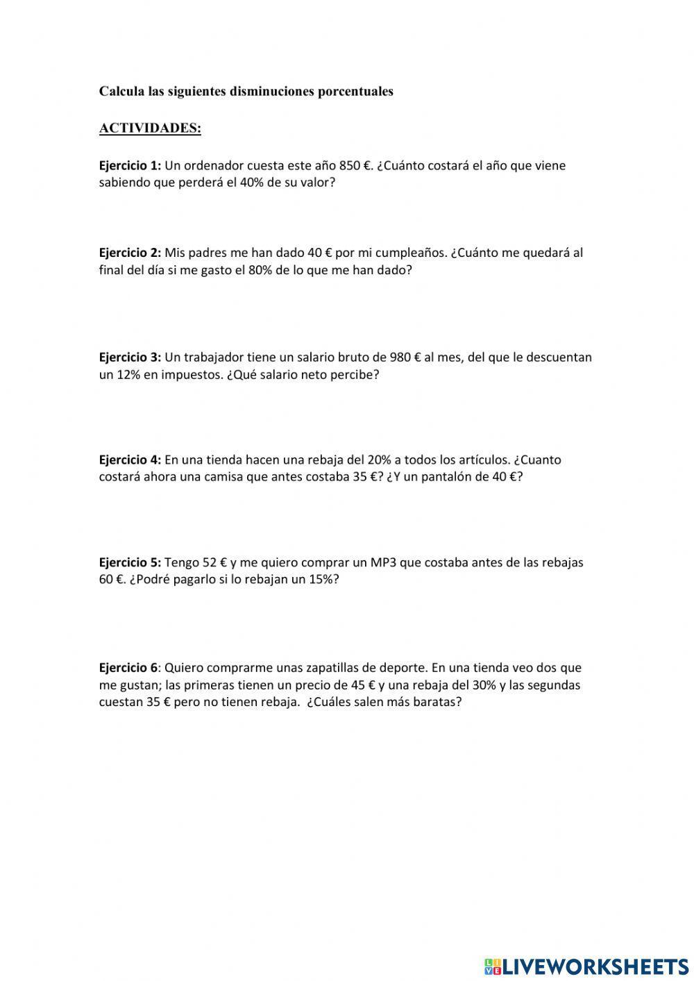 Disminuciones porcentuales