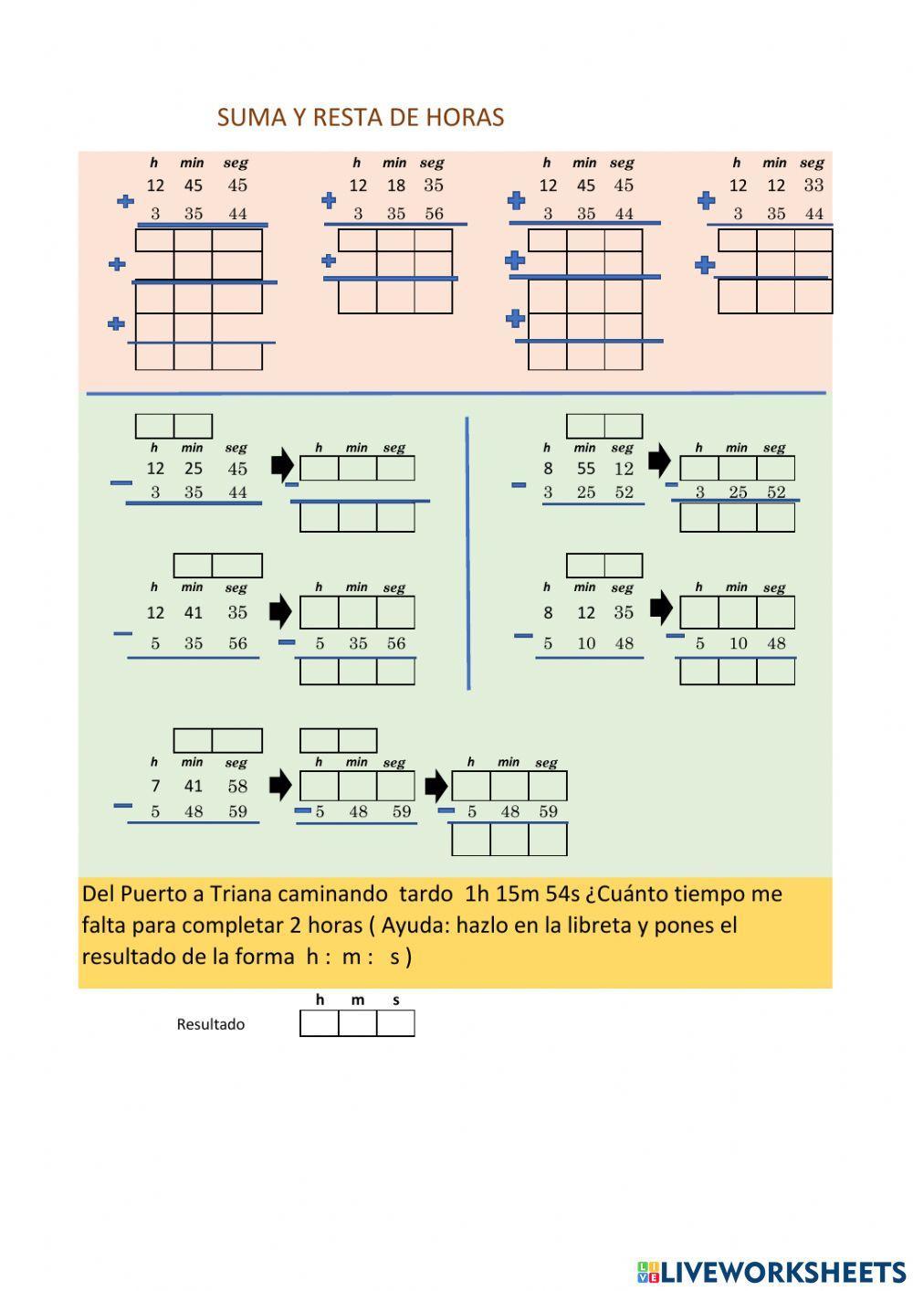 Suma y resta de horas