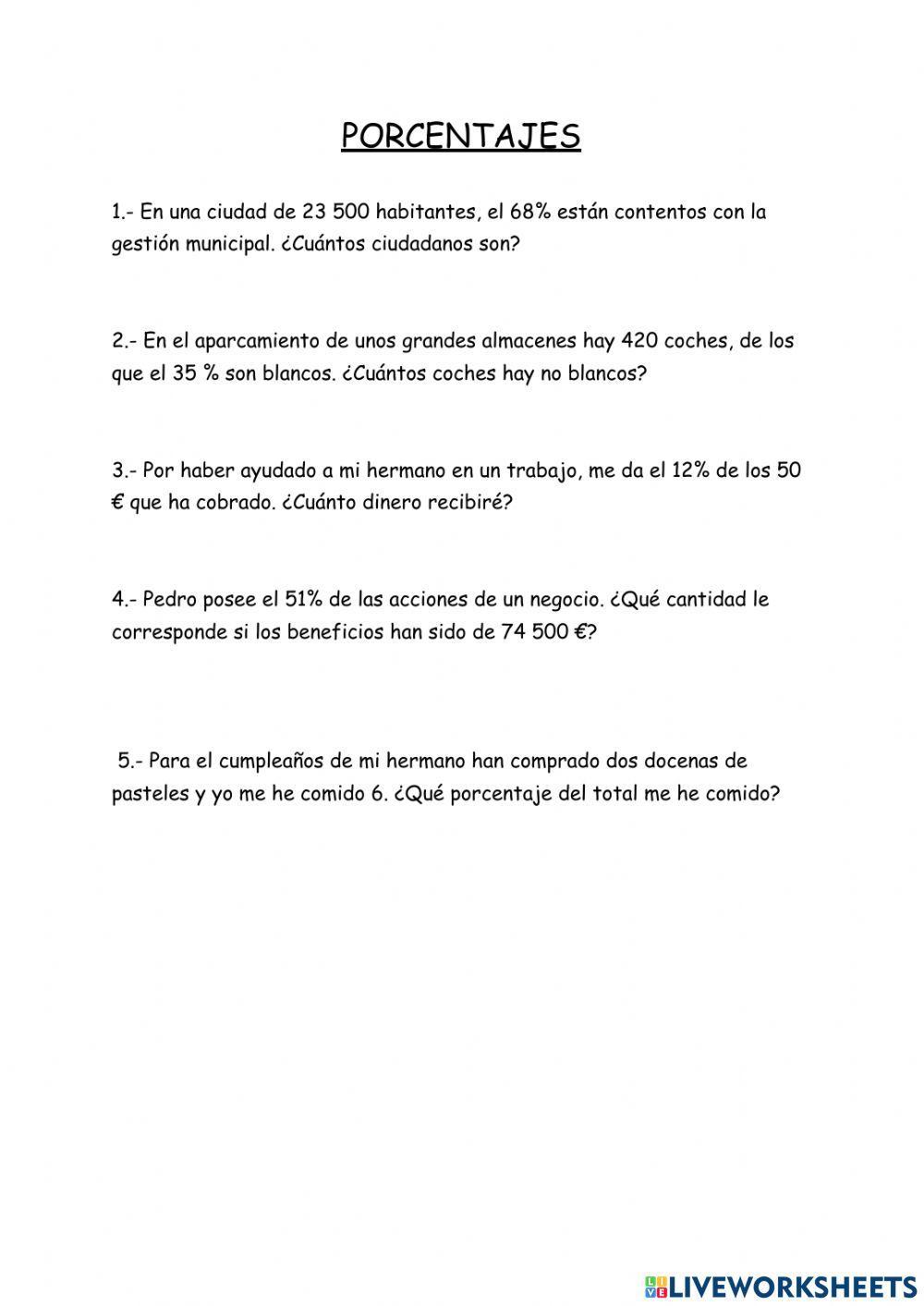 Problemas porcentajes