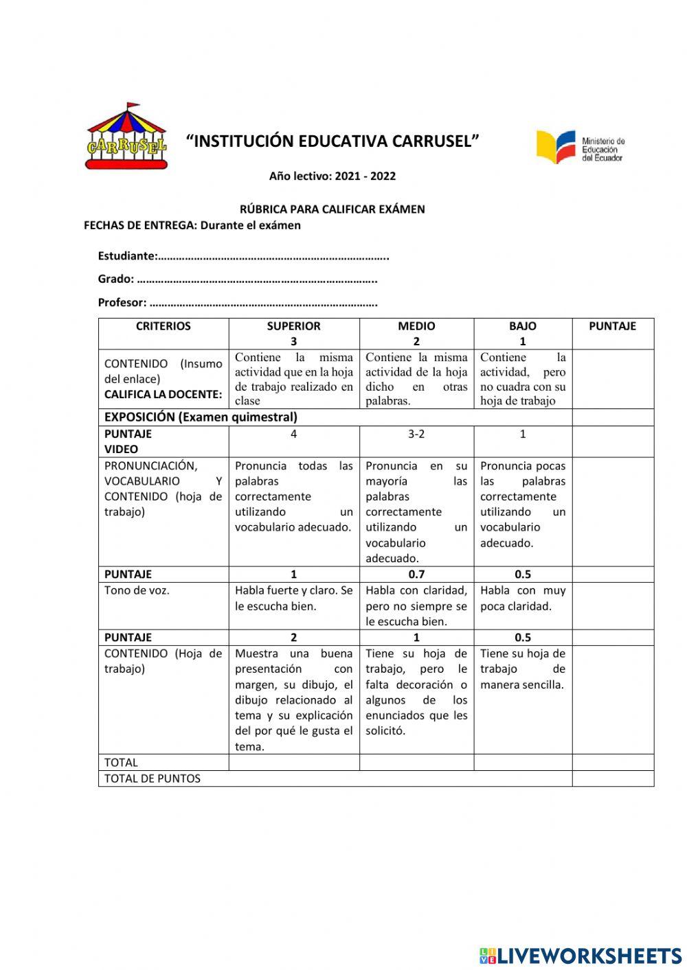 Rúbrica de evaluación