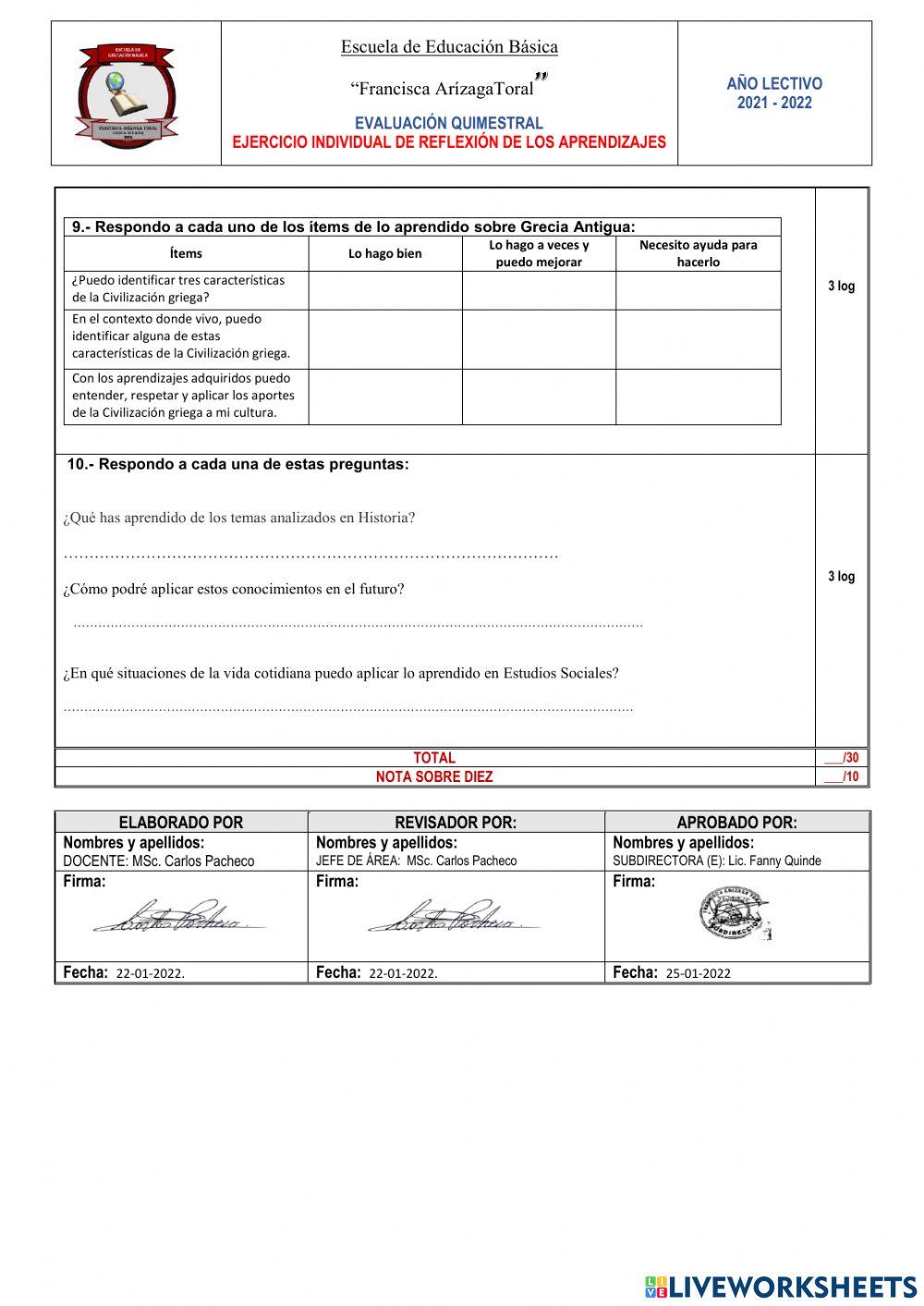 Examen EE.SS. 1er. Quimestre.