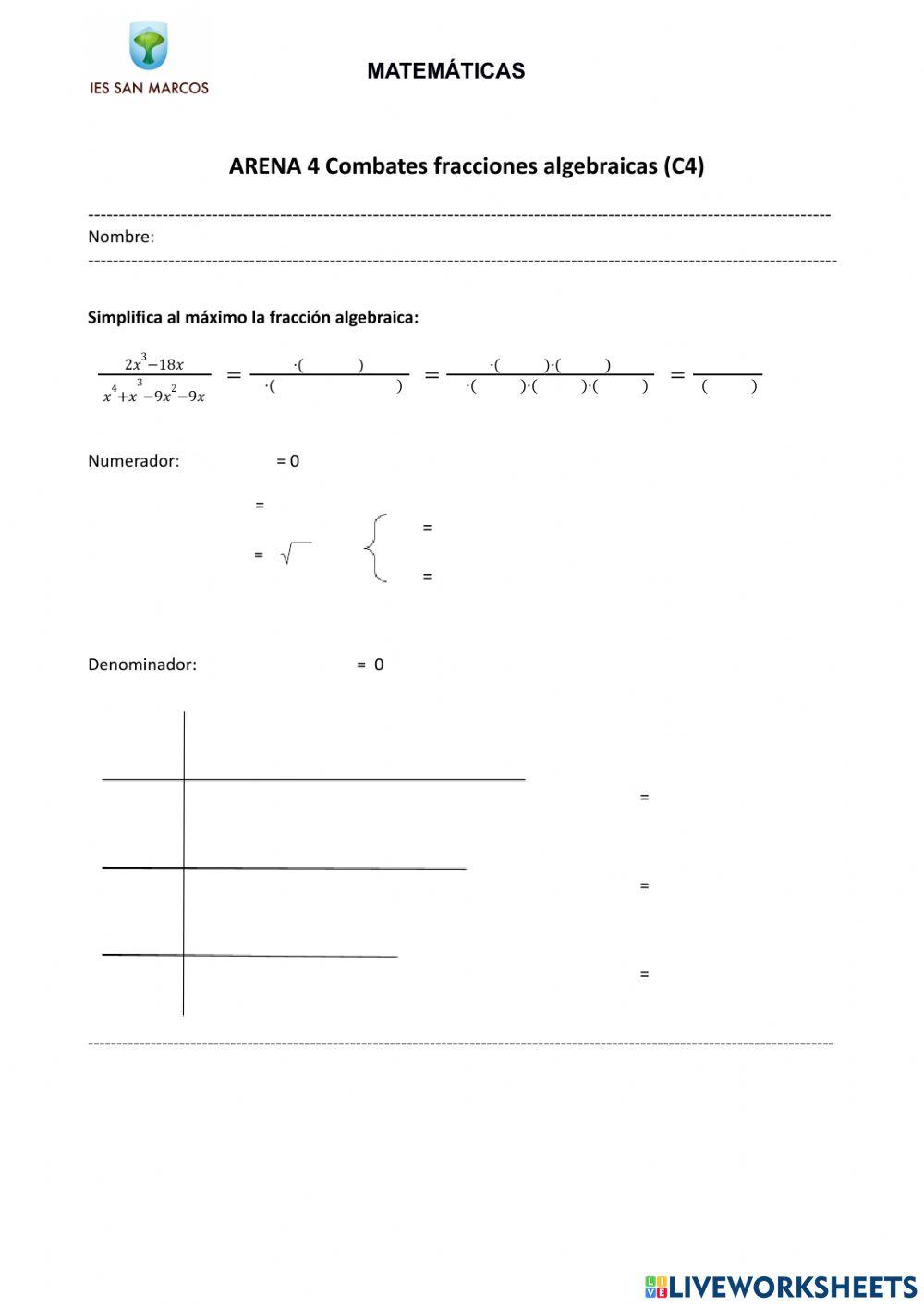 Combate 4: Fracciones algebraicas