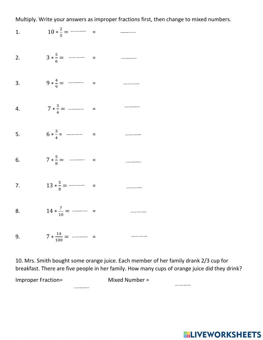 Multiply fractions and whole numbers