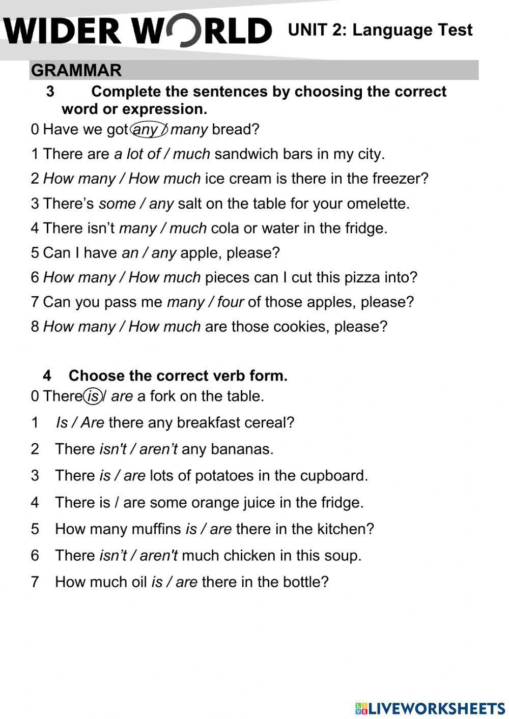 Wider World 1 - Unit 2 Grammar - Language test