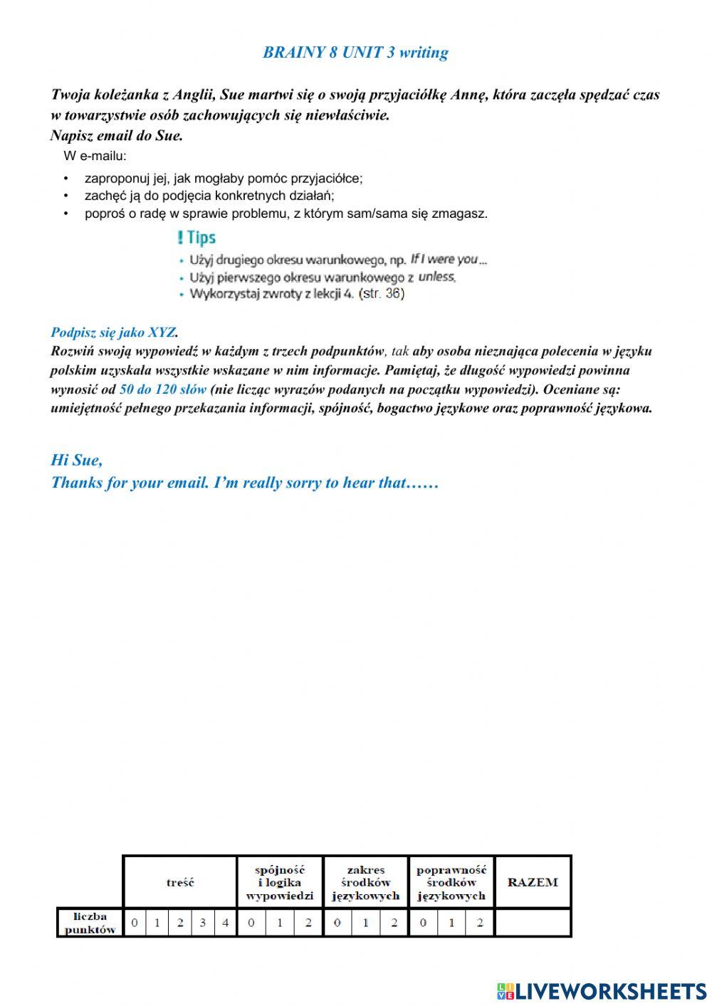 Brainy 8 unit 3 - an informal email Brainy 8 unit 3 - an informal email