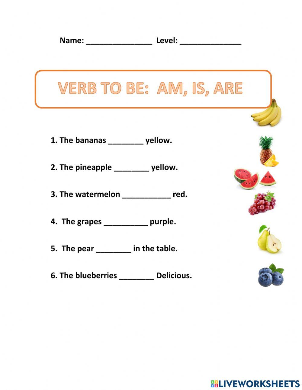 verb be fruits online exercise for Live Worksheets
