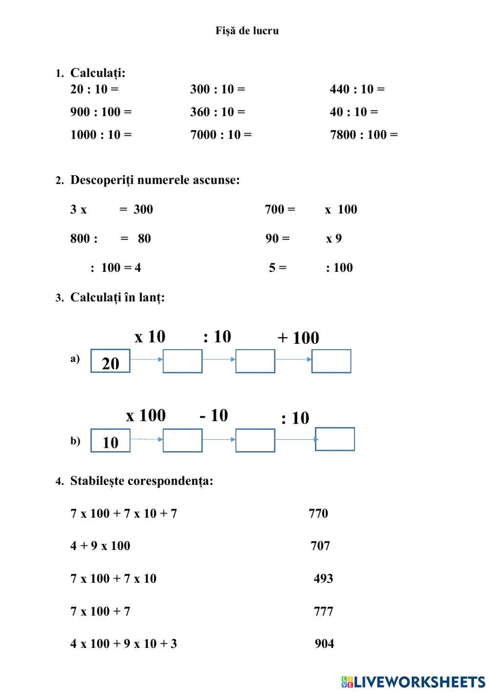 Împărțirea la 10- 100