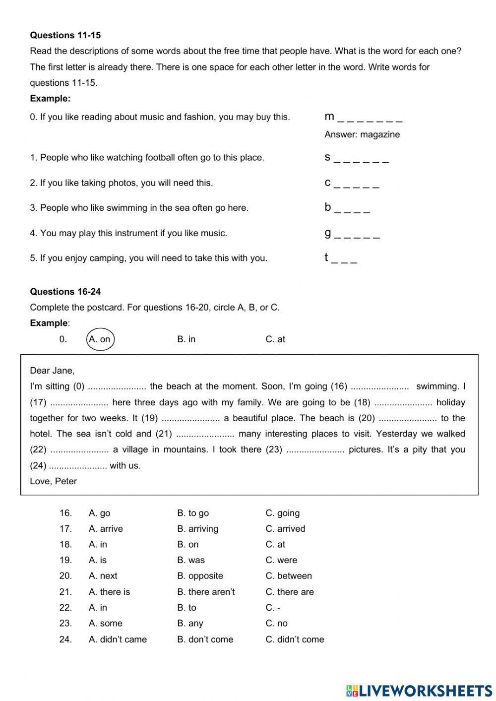 KET test grammar and vocabulary
