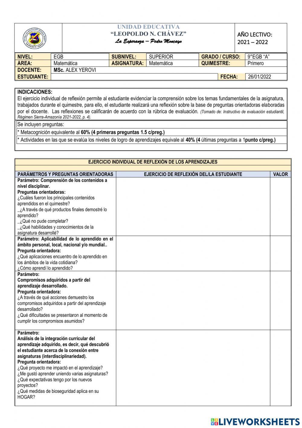 Examen primer quimestre 9º a