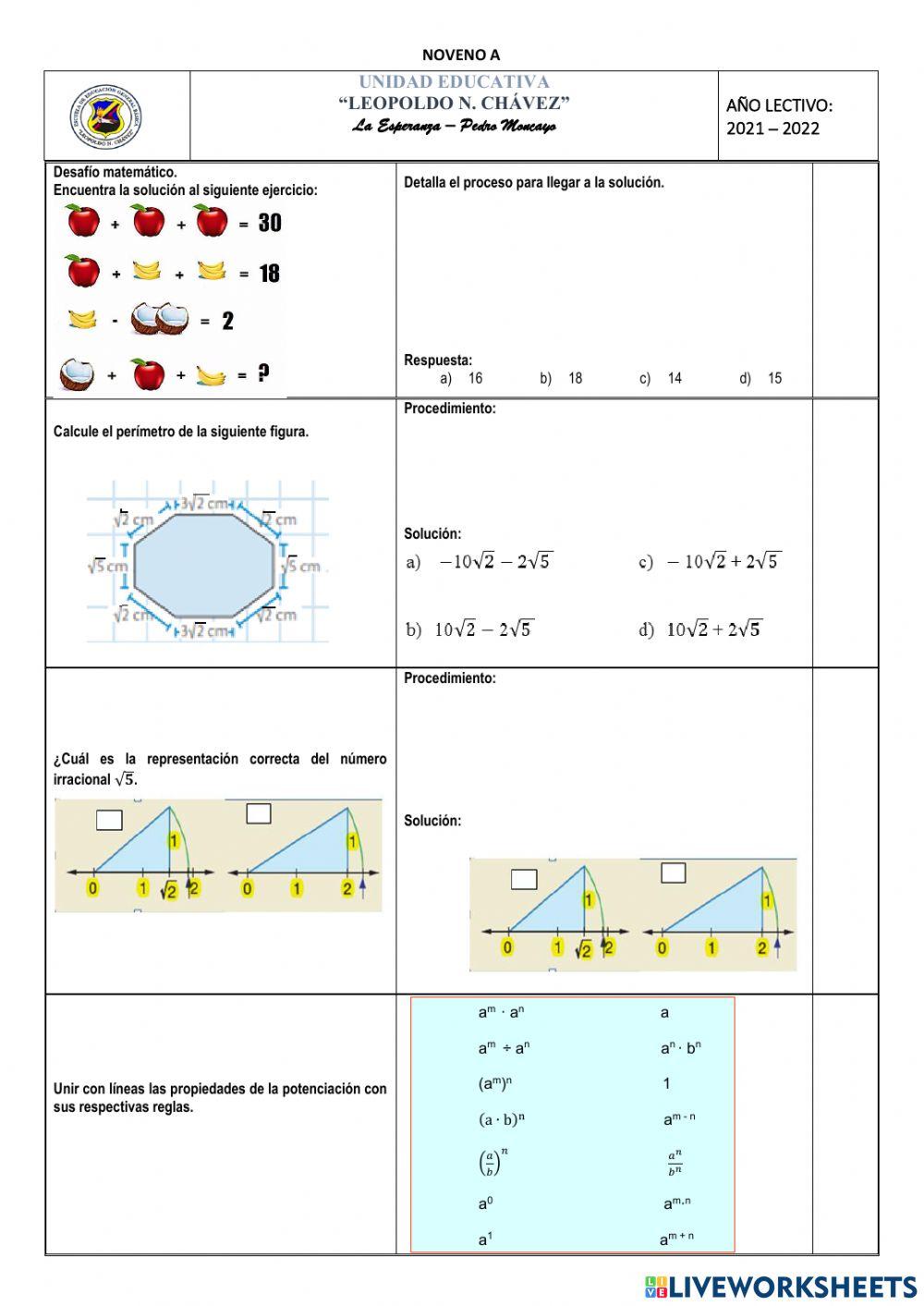 Examen primer quimestre 9º a