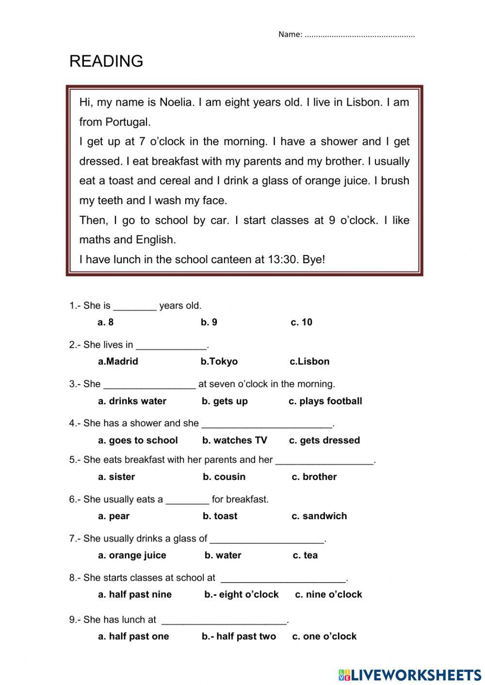 Daily routines reading