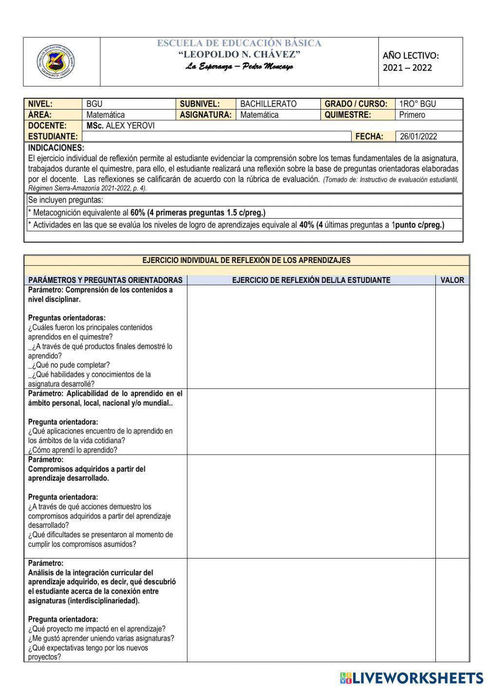 Examen matemática 1ro bgu