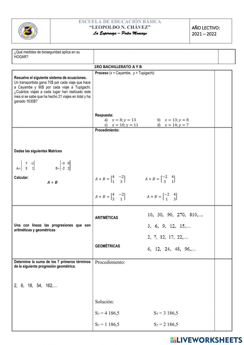 Examen matemática 1ro bgu