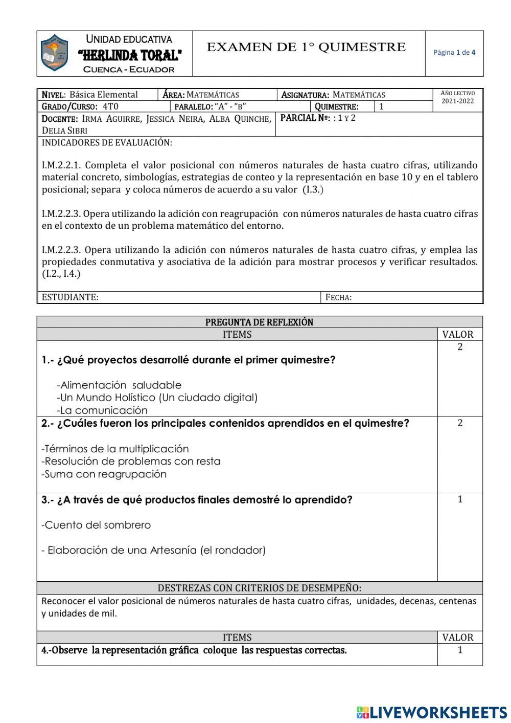 Examen Quimestral Matemática