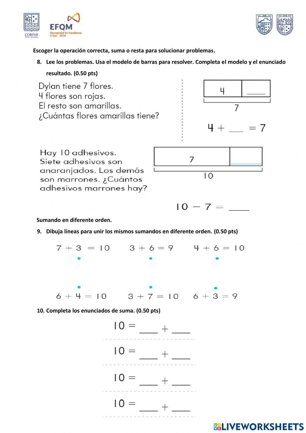 Exámen Quimestre 1 Matemática