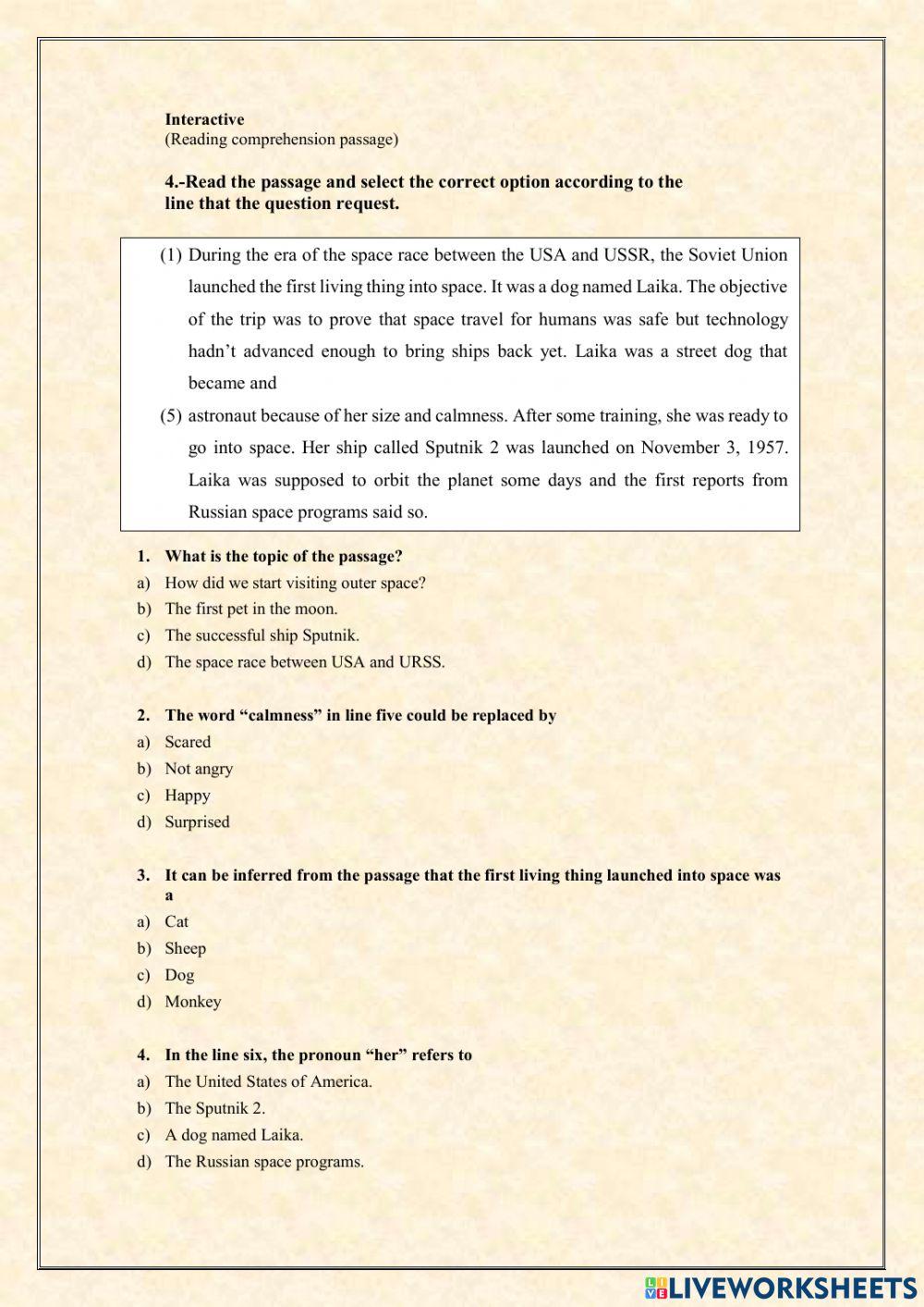 “First astronaut in the outer space” - Reading Test