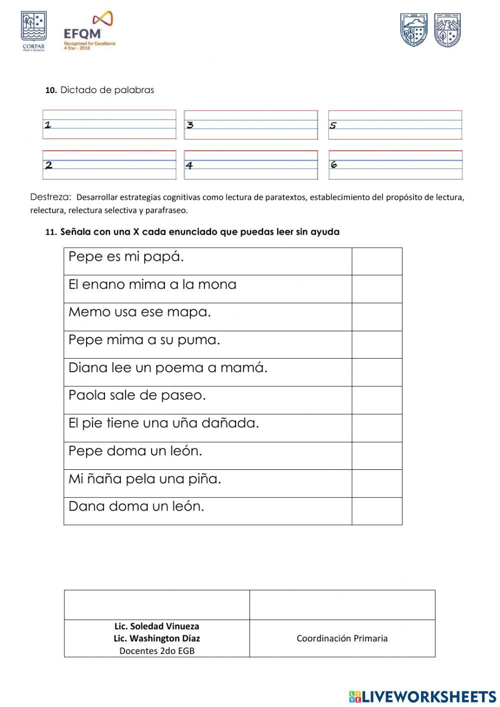Exámen Primer Quimestre Lengua