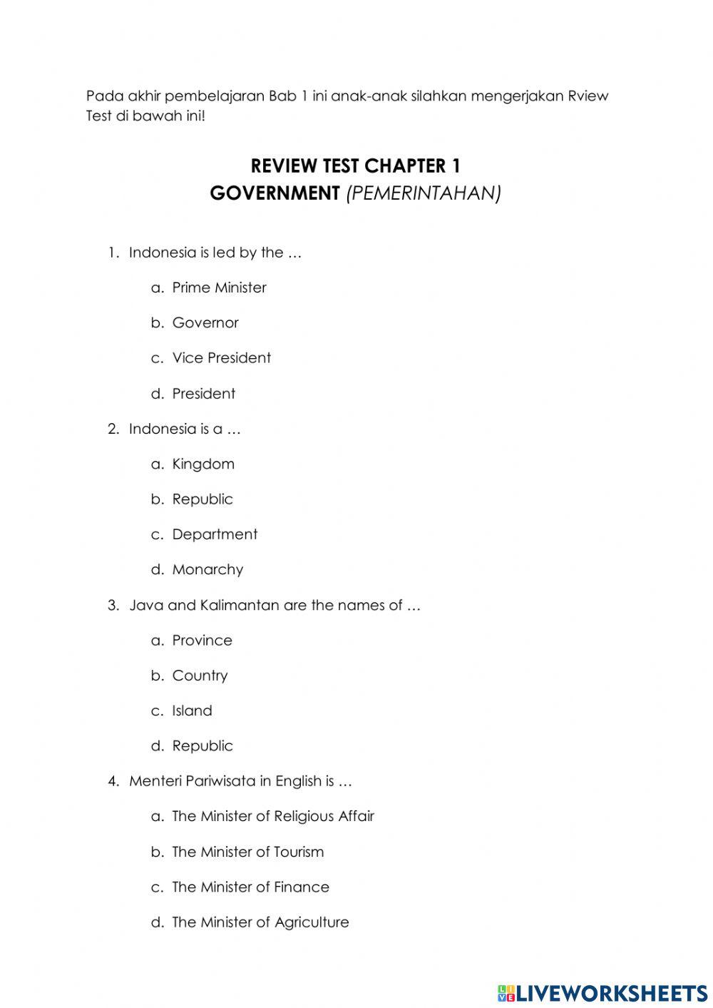 Review Test Government Chapter 1