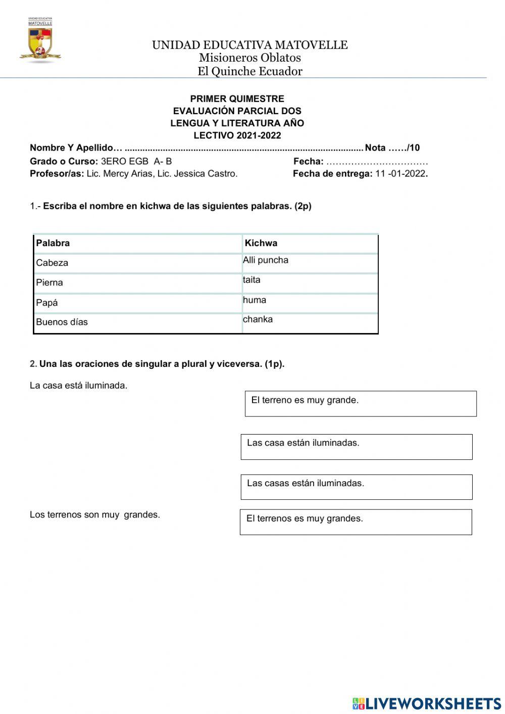 Evaluación segunda unidad